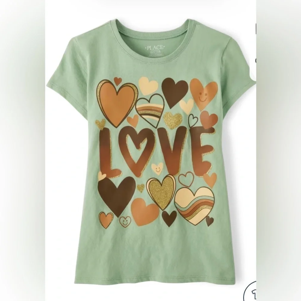 NEW - The Children’s Place Girls Love Hearts Graphic Tee-Soft Fern Large (10/12)